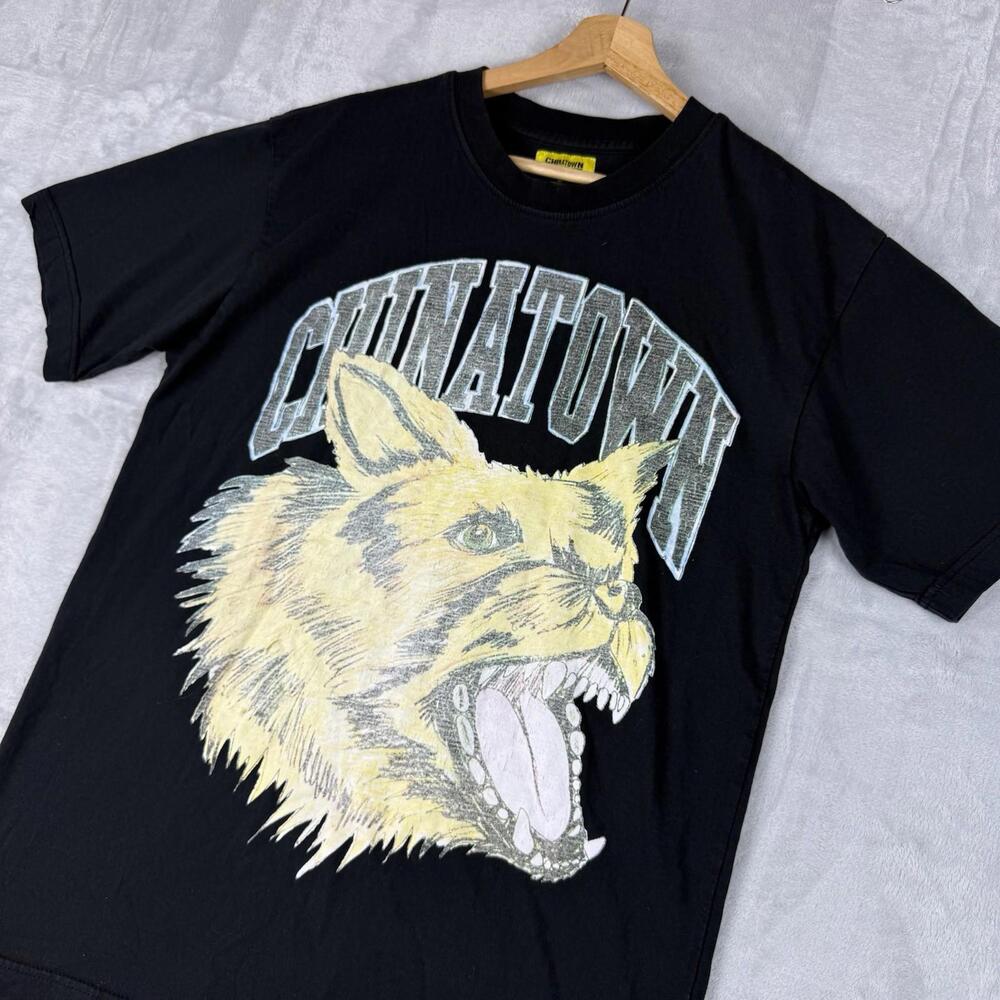 Chinatown Market Graphic T-Shirt Black Dog Print Streetwear Size M Hippop Drill